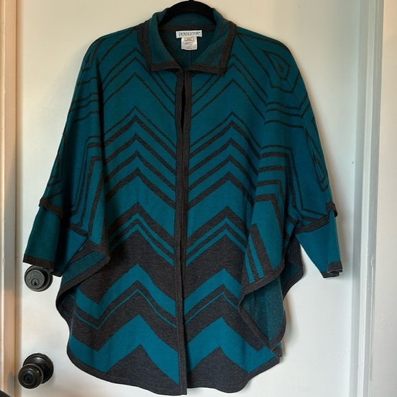 Pendleton Sweaters - Pendleton Merino Wool grey teal Cape Poncho size M/L